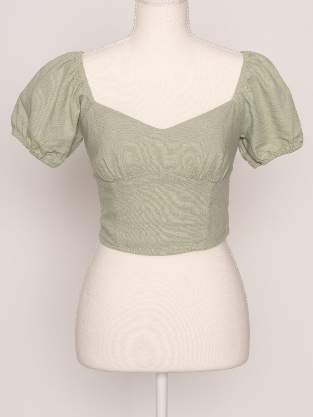 Sage Green Cottagecore Linen Blend Sweetheart Neckline Bustier Crop Top Small